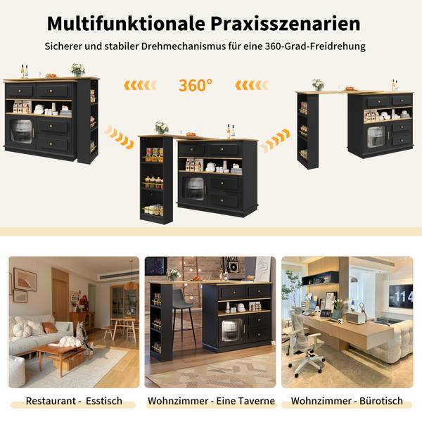 Bartisch Ausziehbar Oveox BL Schwarz - Holzwerkstoff - Metall - 56 x 105 x 181 cm