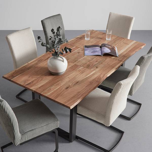 Ausziehtisch MALMO Schwarz - Braun - Metall - Massivholz - 90 x 76 x 140 cm