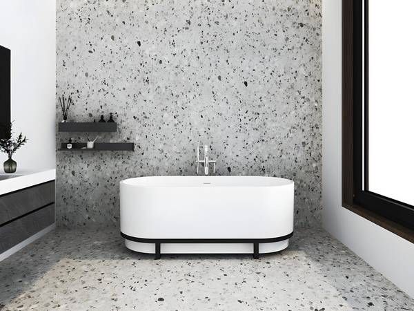 Freistehende Badewanne PLECO Weiß - Naturfaser - 74 x 60 x 160 cm