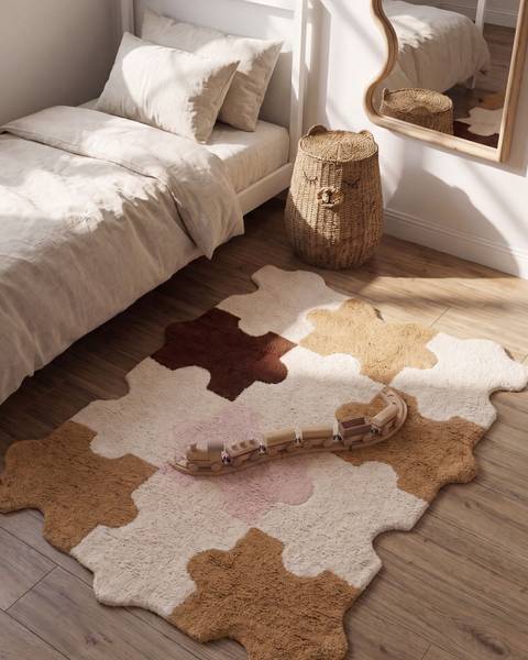 Teppich JIGSAW Beige - Braun - Pink - Naturfaser - 90 x 120 cm