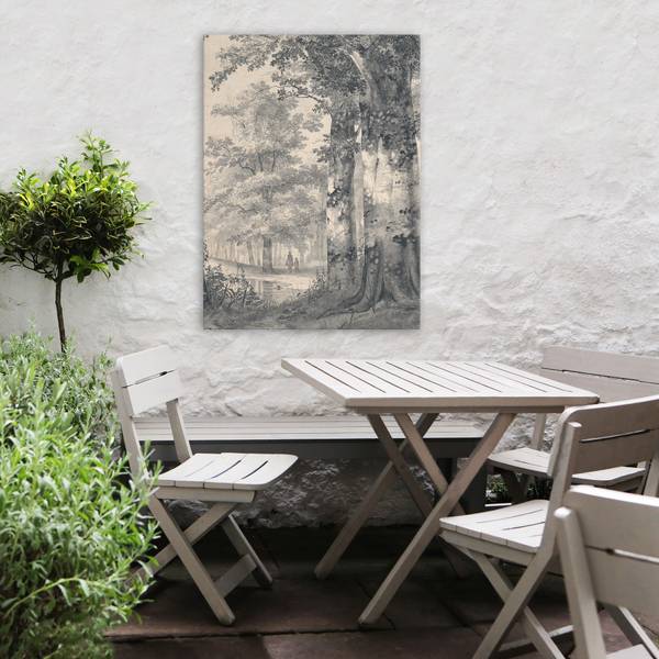 Leinwandbild Waldspaziergang Grau - Baumwollstoff - 50 x 70 x 1 cm
