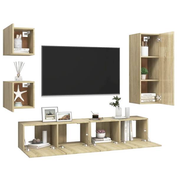 TV-Schrank 5er Set D584 Braun - Holzwerkstoff - 30 x 90 x 31 cm