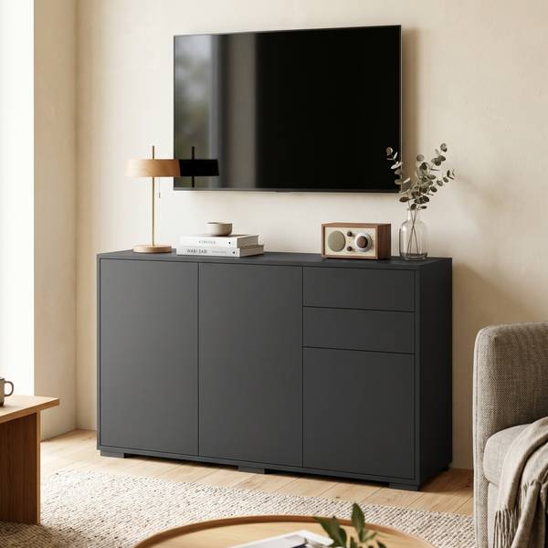 Standschrank 838-077V90BK Schwarz - Holzwerkstoff - 117 x 74 x 36 cm