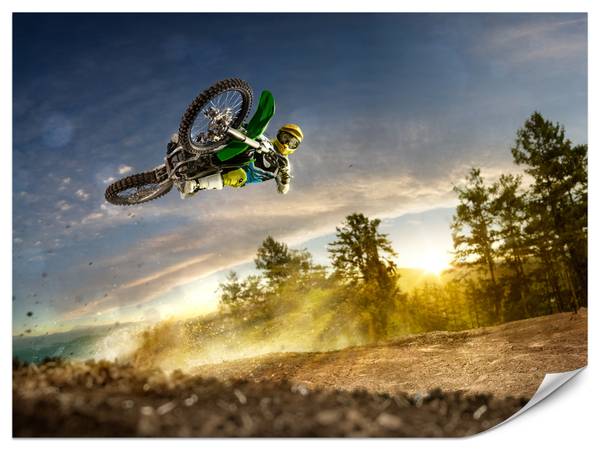 Fototapete Motocross Sprung Berge Bäume 350 x 256 x 256 cm