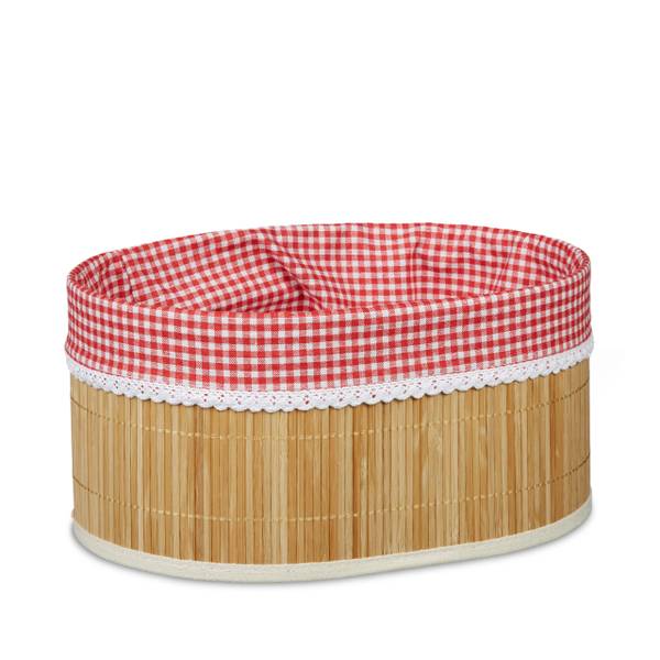 2 x Brotkörbchen Bambus Braun - Rot - Weiß - Polyester - 34 x 17 x 24 cm