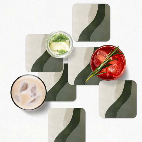 GLASUNTERSETZER Abstrakt 6er-Set Grün - Kork - 10 x 1 x 10 cm