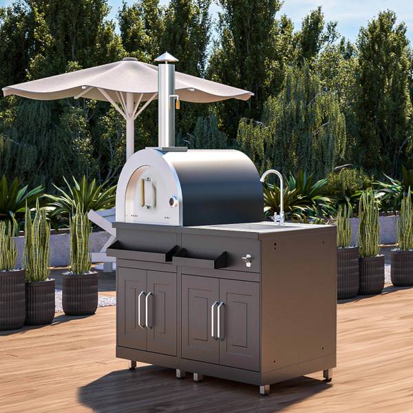 Außenküche Memphis 2er Set Schwarz - Metall - 66 x 207 x 151 cm