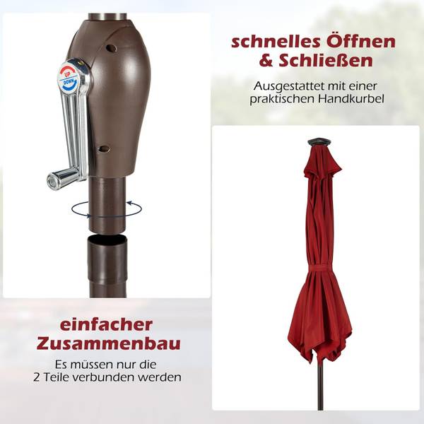 Ø270cm LED Sonnenschirm Rot - Kunststoff - 270 x 235 x 270 cm