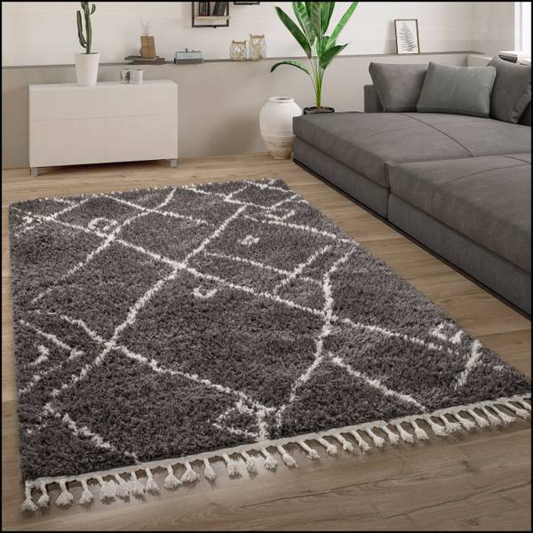 Hochflor-Teppich Orebro 171 Grau - Textil - 140 x 200 cm