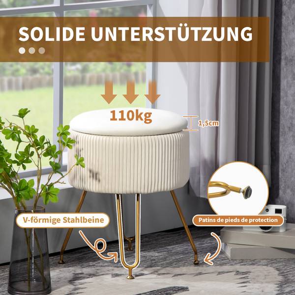 Sitzhocker 838-462V00CW Weiß - Textil - 40 x 48 x 40 cm