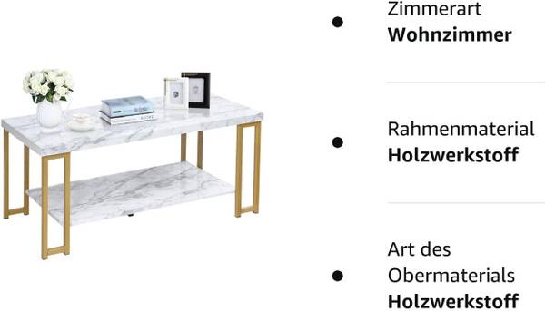 Couchtisch Marmor Optik Weiß - Holzwerkstoff - 50 x 45 x 100 cm