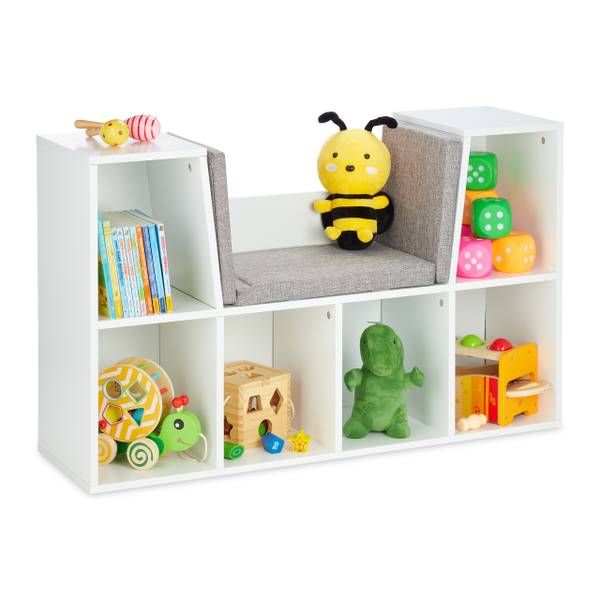 Bücherregal mit Sitzkissen Grau - Weiß - Polyester - 103 x 63 x 30 cm