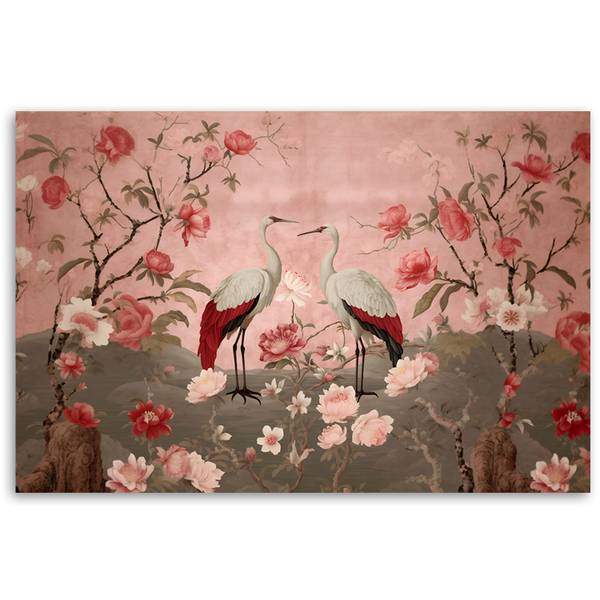 Wandbild blumen und vögel chinoiserie 120 x 80 cm