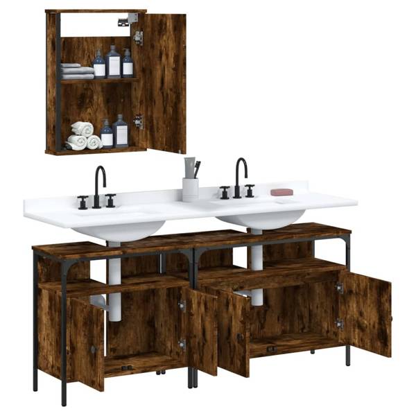 Badkamermeubelset 3033732 Set van 3 bruin - plaatmateriaal op houtbasis - 12 x 60 x 42 cm