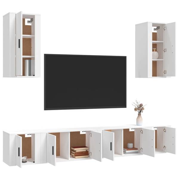 TV-Schrank 6er Set D427 Weiß - Holz teilmassiv - 35 x 40 x 80 cm