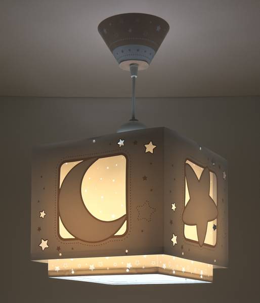 KinderDeckenlampe Luna und Sterne Beige - Kunststoff - 24 x 22 x 24 cm