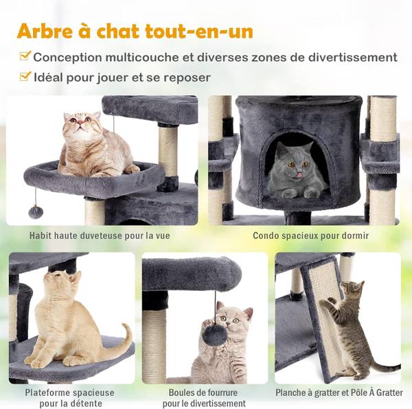 Arbres à chat BE9657 Gris - Bois manufacturé - 50 x 170 x 60 cm