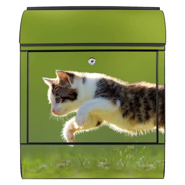 Briefkasten Stahl Jagende Katze Schwarz - Stahl - 38 x 46 x 13 cm