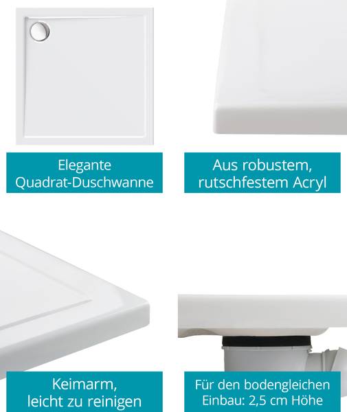 Quadrat-Duschwanne ModernSelect 1-teilig 80 x 80 cm - Anzahl Teile im Set: 1