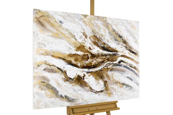 Acrylbild Handgemalt Nonfigurativ Zip Braun - Weiß - Baumwollstoff - 100 x 75 x 4 cm