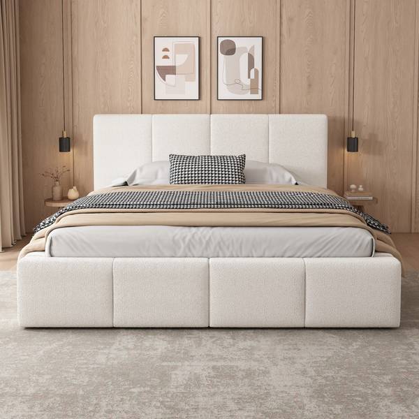 Lit rembourré LineMUD Ⅱ Beige - Bois manufacturé - 202 x 95 x 220 cm