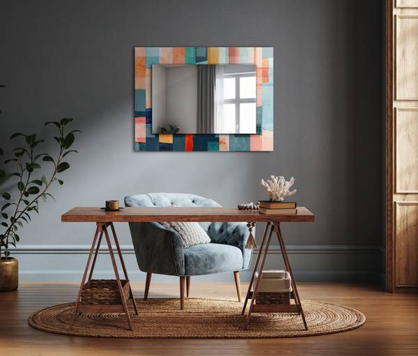 Wandspiegel Bunte abstrakte Rechtecke Höhe: 80 cm