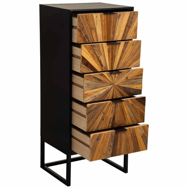 Commode Taki Noir - En partie en bois massif - 42 x 105 x 37 cm