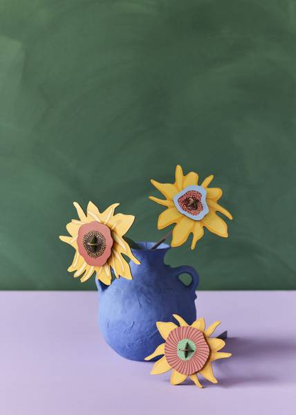 Dekoobjekt Sonnenblumen-Trio Naturfaser - Papier - 4 x 27 x 10 cm