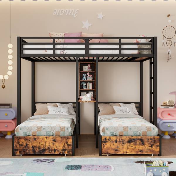 Etagenbett Arya Schwarz - Holzwerkstoff - Metall - 206 x 180 x 226 cm