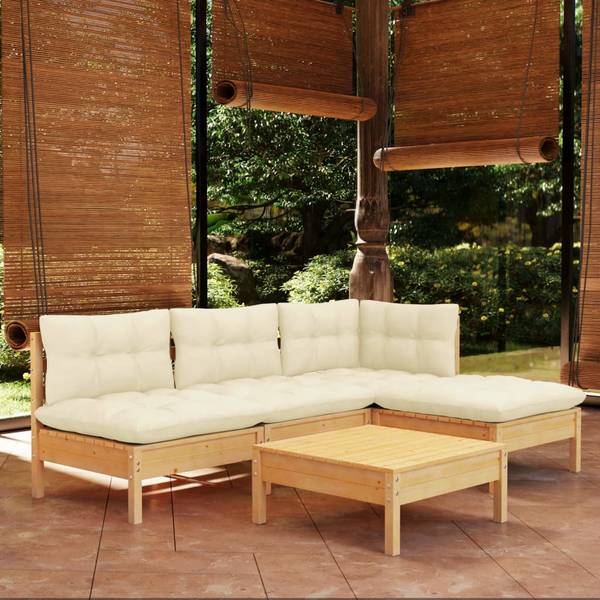 Garten-Lounge-Set 3012428 (5-teilig) Braun - Weiß - Polyester - Kiefer - 63 x 28 x 64 cm