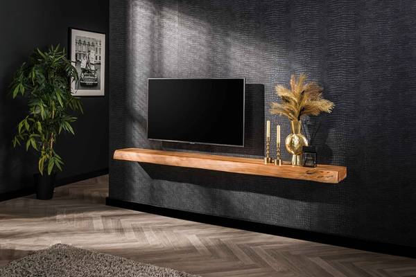 Wandregal SESA Braun - Massivholz - 200 x 8 x 25 cm