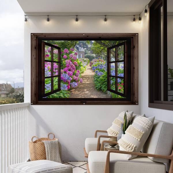 Poster de Jardin Chemin fleuri Marron - PVC - 180 x 120 x 1 cm