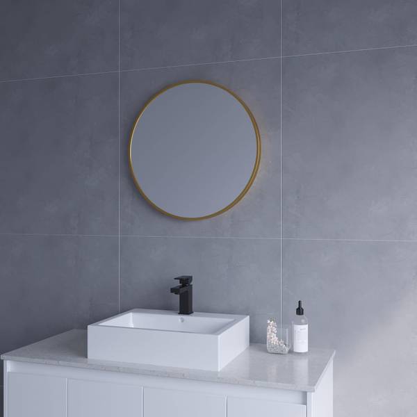 Schmink Spiegel rund Wandspiegel gold Gold - Glas - 60 x 60 x 4 cm