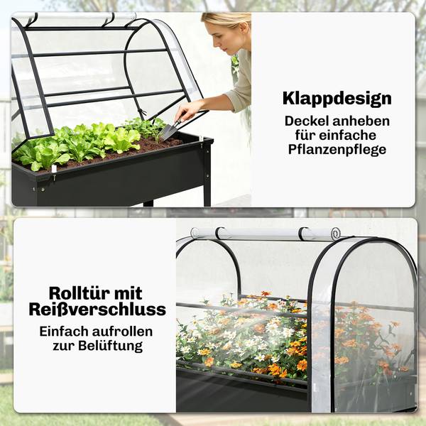 Hochbeet mit Gewächshaus 84H-571V00BK Schwarz - Metall - 49 x 136 x 100 cm