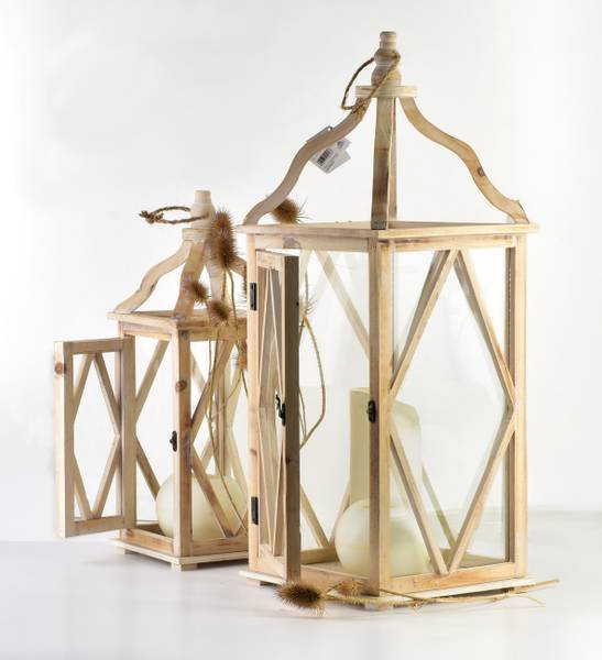 Laternen LOKKE 2-er Set Beige - Massivholz - 27 x 70 x 27 cm