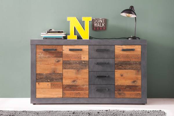 Kommode Indy Grau - Holz teilmassiv - 151 x 86 x 37 cm