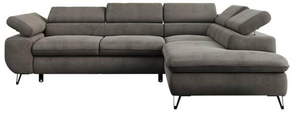 Ecksofa PETER L Grau - Ecke davorstehend rechts - Ottomane davorstehend rechts - Schlaffunktion davorstehend rechts