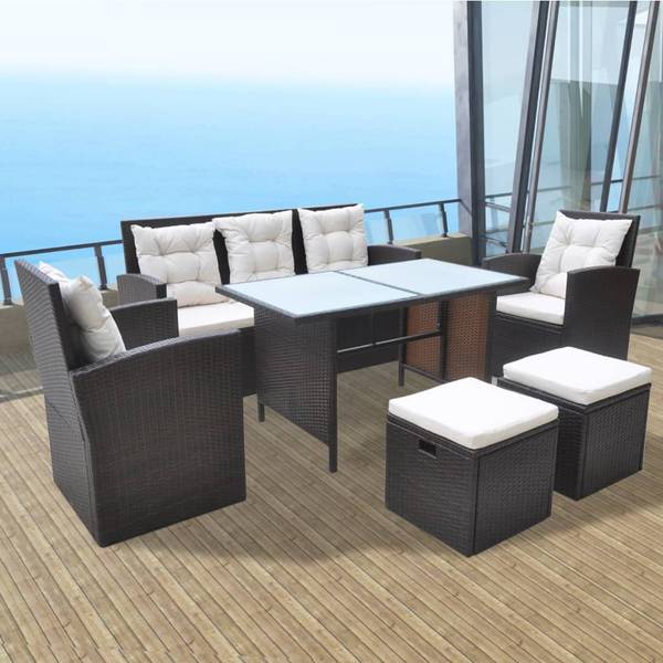Meubles de jardin 296354 (lot de 6) Marron - Polyester - Verre clair - Polyéthylène - 70 x 66 x 120 cm