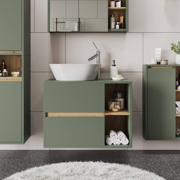Meuble sous vasque Viola 54870 Vert - Imitation chêne noueux