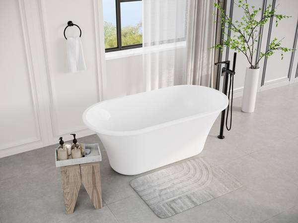 Baignoire îlot NOEMIE Blanc - Fibres naturelles - 75 x 58 x 150 cm