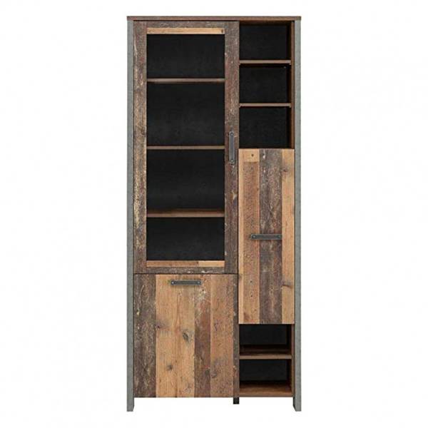 Vitrine 3 portes 14 niches BUCK Marron - En partie en bois massif - 92 x 205 x 42 cm