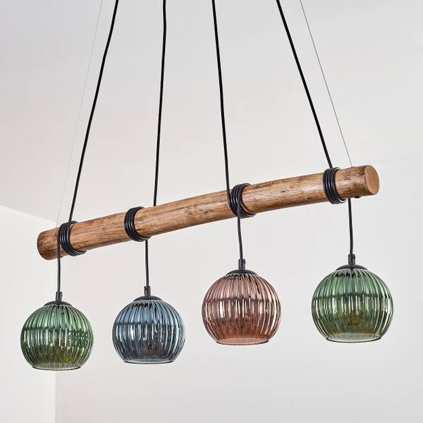 Pendelleuchte Cesaro Blau - Grün - Eukalyptus - Aluminium - Klarglas - 14 x 150 x 80 cm
