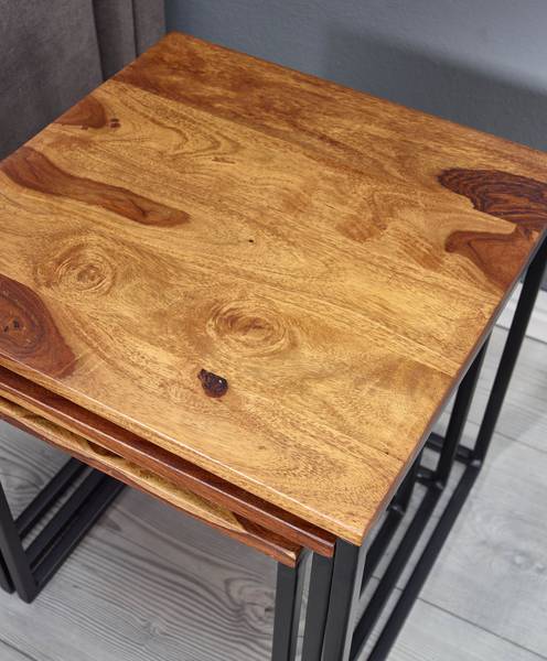 Satztisch ARQUATA 3er-Set Braun - Sheesham - 40 x 42 x 40 cm