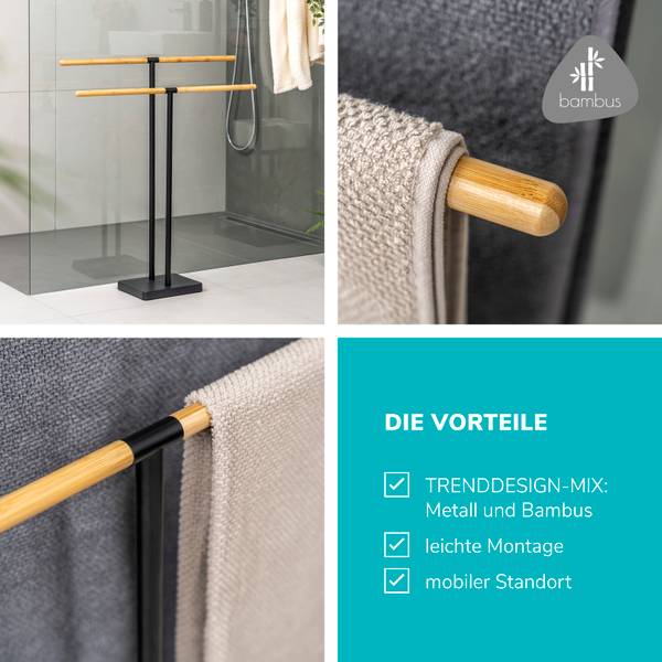 Handtuchhalter 93103 Schwarz - Metall - 69 x 79 x 18 cm