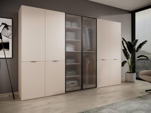Kleiderschrank 3er-Set SANDBOX Beige - Schwarz - Durchsichtig