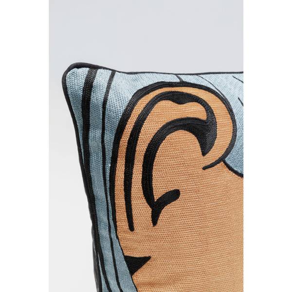 Coussin Comic Face Beige - Bleu - Coton - 50 x 50 x 14 cm