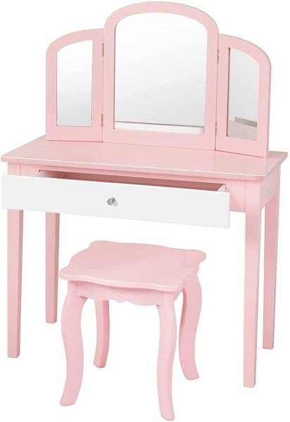 Kinder 2 in 1 Schminktisch Set Pink - Holzwerkstoff - 34 x 96 x 70 cm
