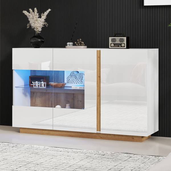 Sideboard Electra Ⅰ Braun - Weiß - Holzwerkstoff - Glas - 138 x 91 x 38 cm