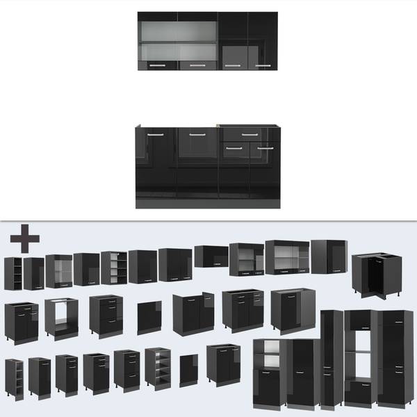 Singleküche R-Line 42955 Anthrazit - Hochglanz Schwarz