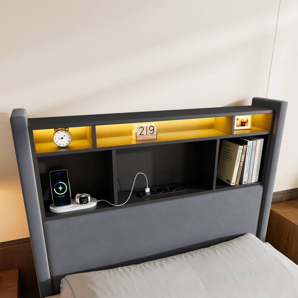 Bettgestell ZY-053 Grau - Samt - 90 x 112 x 219 cm